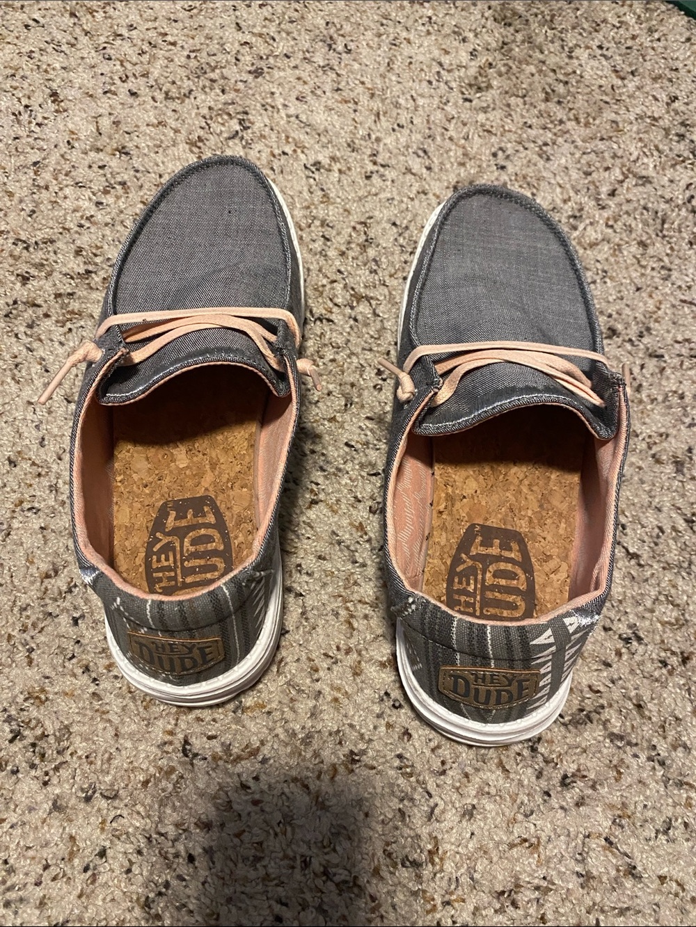 Hey Dude Gray Canvas Boat Shoes with Pink Trim
